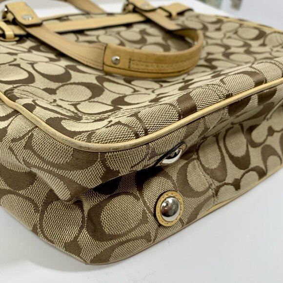 COACH Beige / Zebra Signature Stripe Jacquard Leather Satchel F13993 Hangtag - Picture 13 of 16